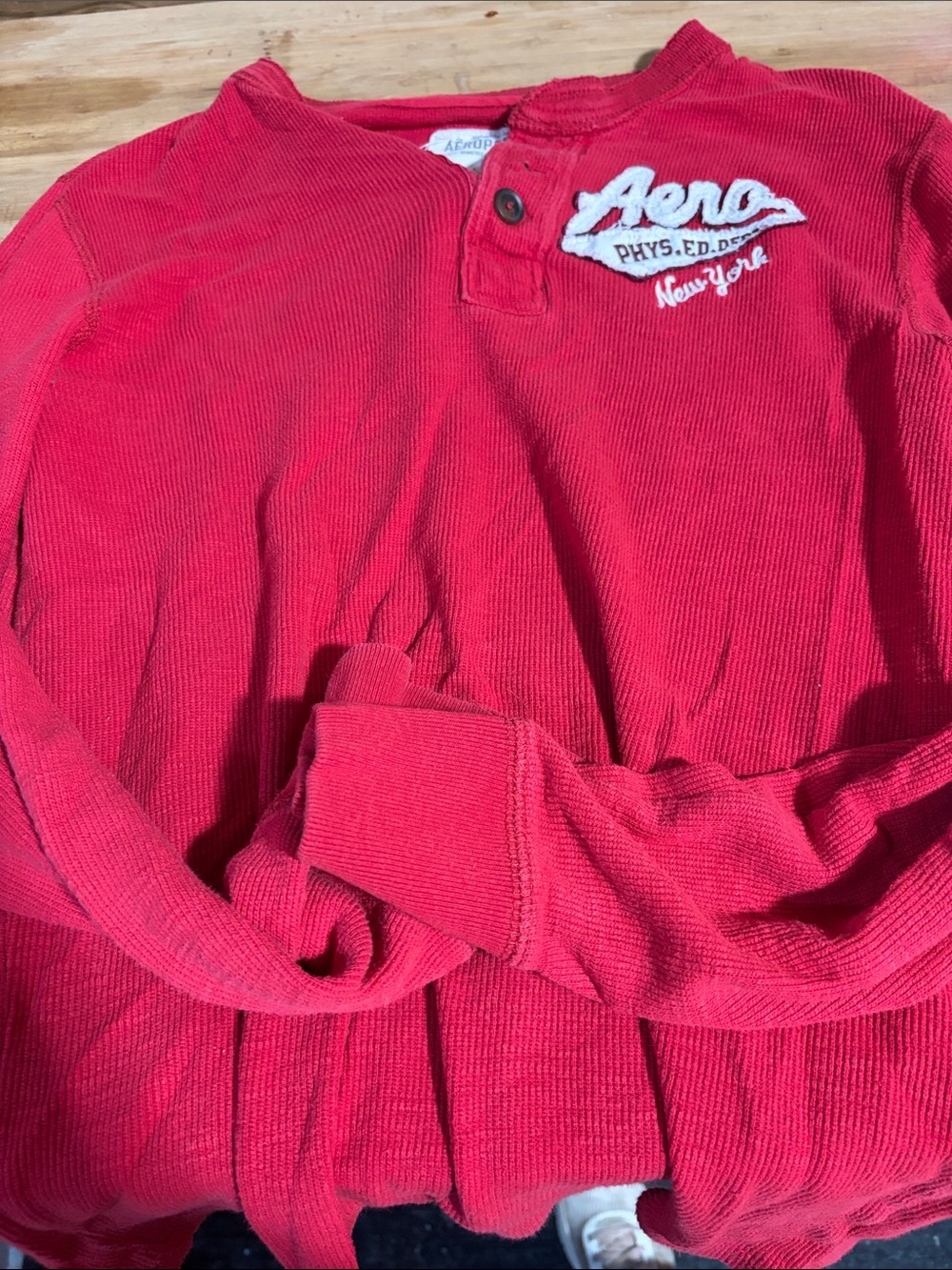 Aeropostale Bright Red Long Sleeve Waffle Henley